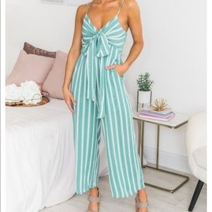 Sage Stripped Jump Suit